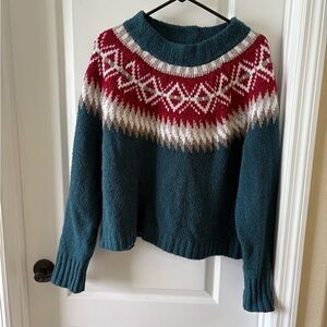 American Eagle Fair Isle Sweater XXL Teal Red Nordic Knit Winter Holiday